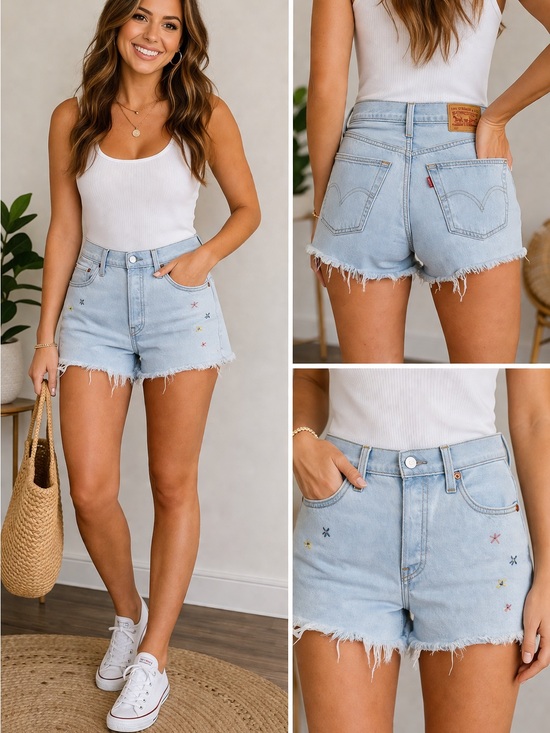 Levi's Pants - Levi’s 501 Cutoff Shorts Light Wash Embroidered Flowers High Rise Size 32